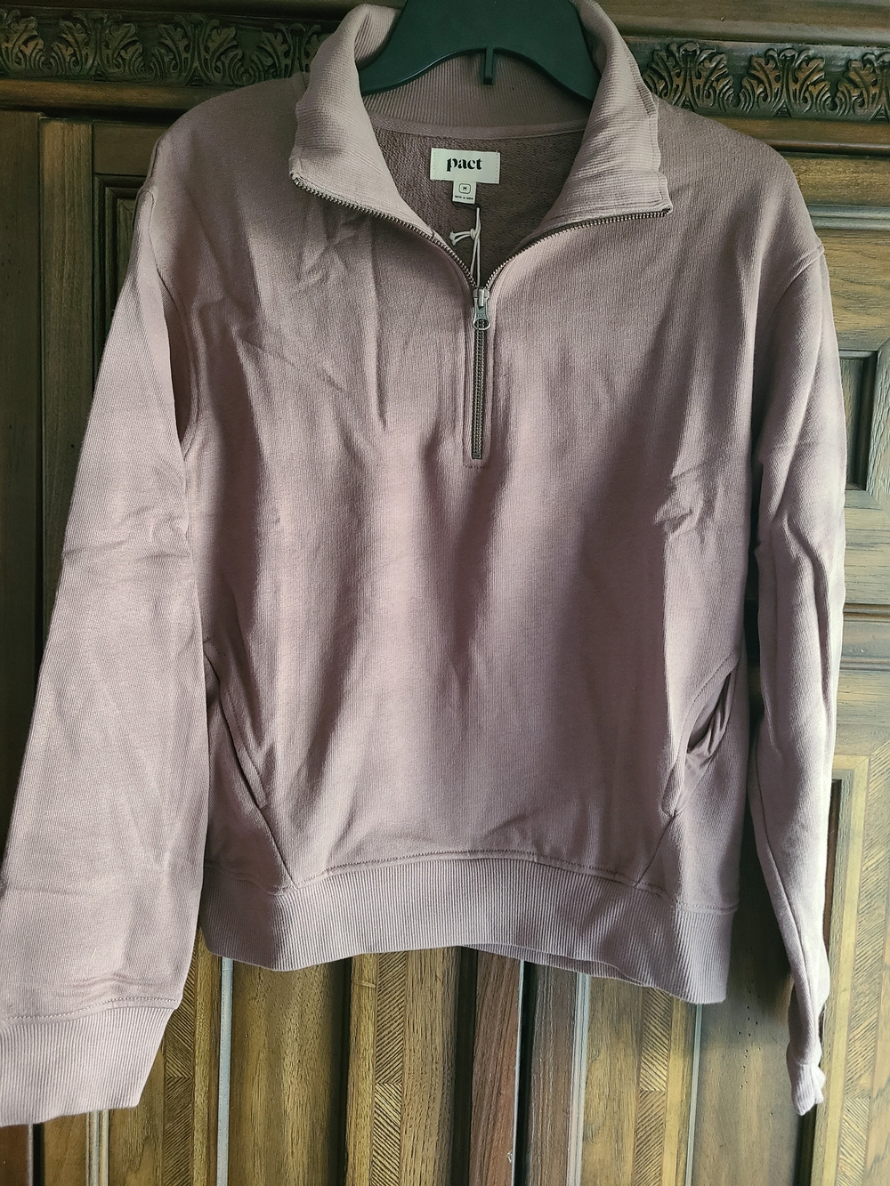 NWT Pact Organic Cotton Women's Knit Half Zip Sweatshirt Taupe Sz. medium